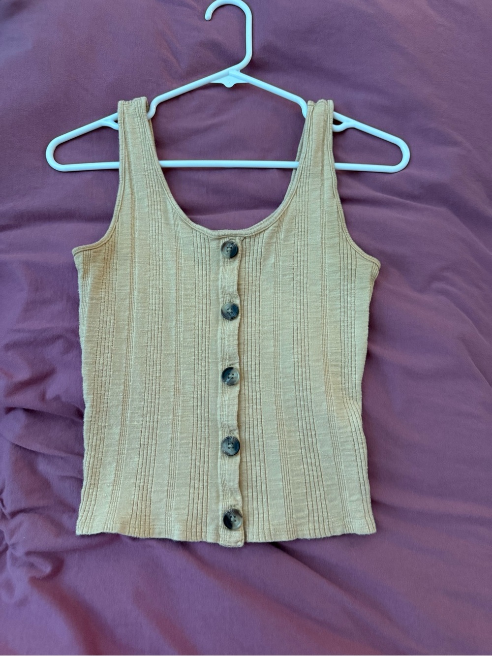 American Eagle Outfitters Beige Ribbed Button-Front Tank